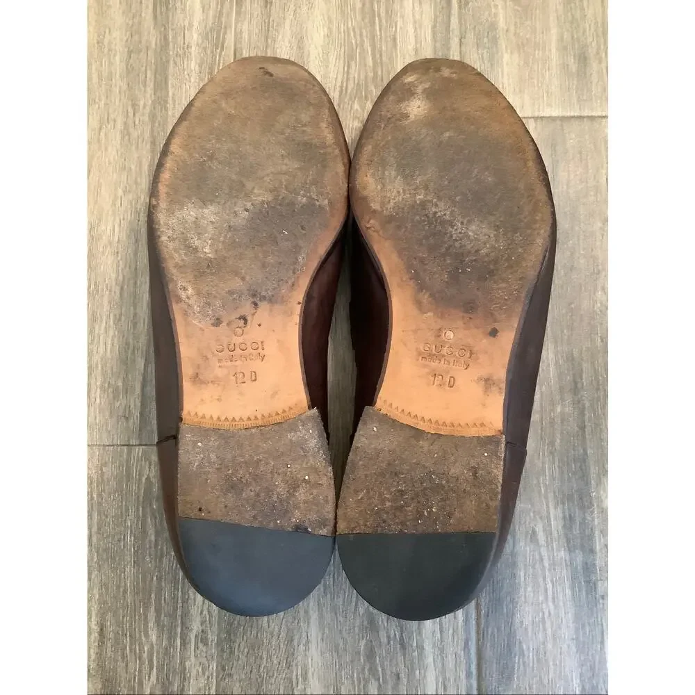 GUCCI Men's 12D Brown Leather Double Strap Slip On Loafers Shoes Italian V5-15